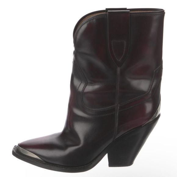 Isabel Marant Shoes - Isabel Marant Leyane embellished glossed-leather ankle western cowboy boots